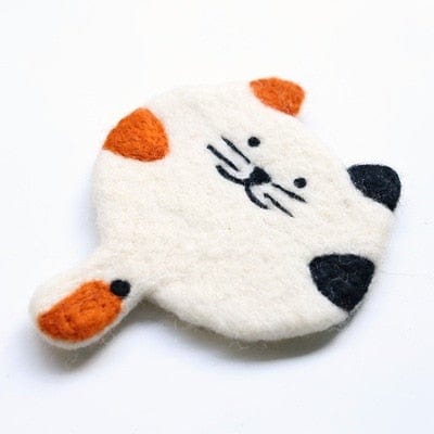 White Cat Felt Coaster with Orange Paws