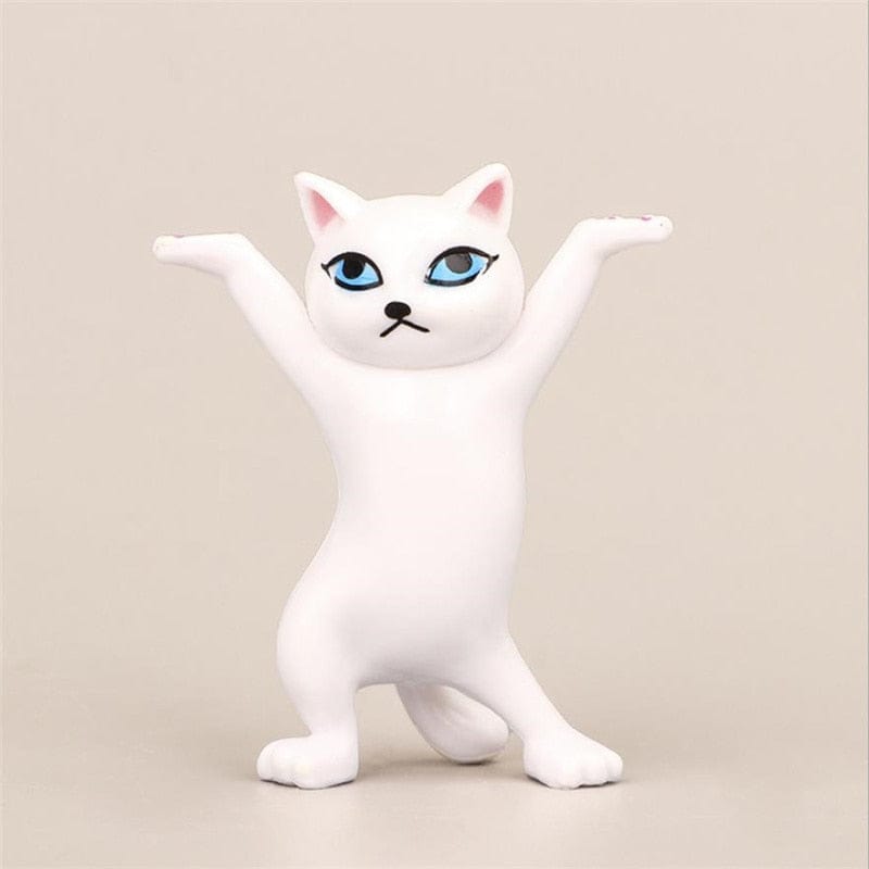 White Dancing Cat Figurine – Arms Up Pose