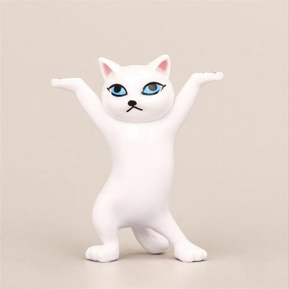 White Dancing Cat Figurine – Arms Up Pose