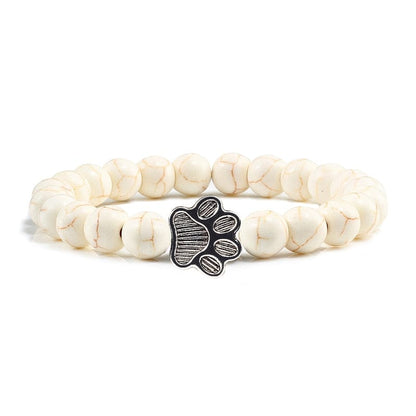 White Stone Paw Bracelet – Minimalist Paw Charm Style