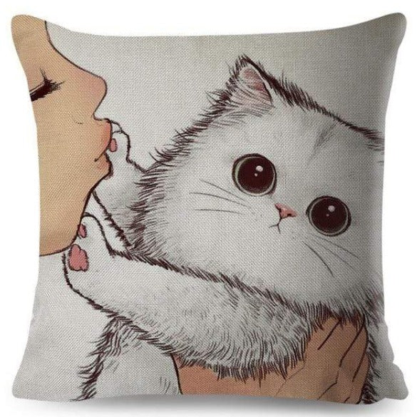 Wide-Eyed Grey Cat Cute Expression Pillow
