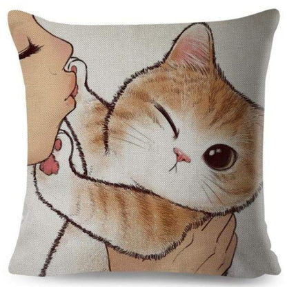 Winking Orange Cat Being Petted Cushion