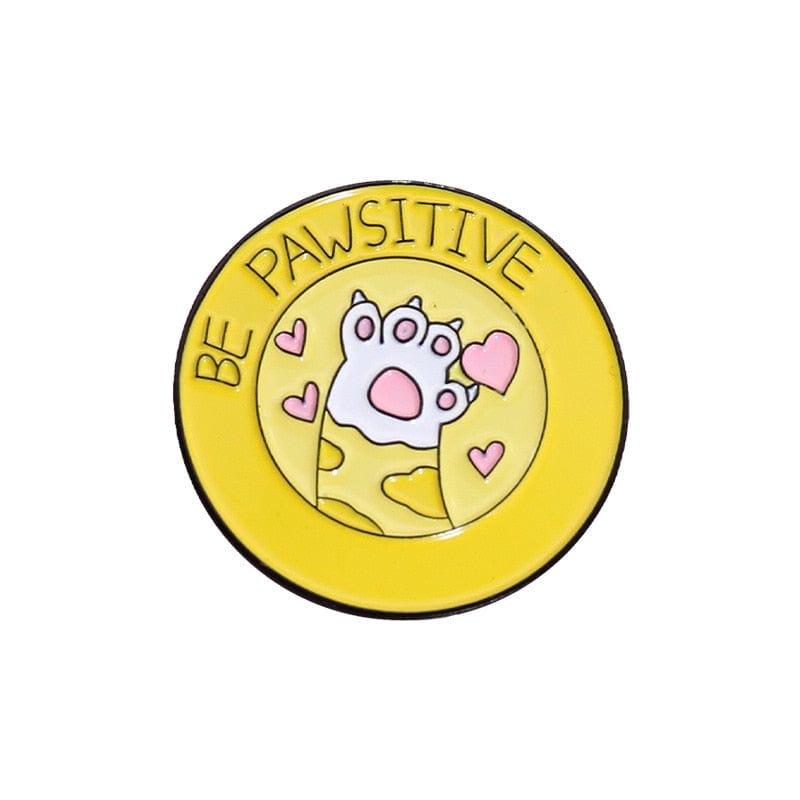 Yellow Pawsitive Cat Brooch – Happy Quote Enamel Pin