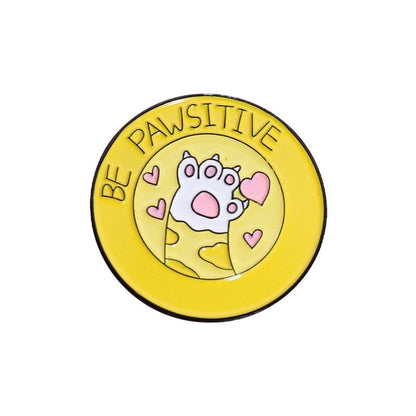 Yellow Pawsitive Cat Brooch – Happy Quote Enamel Pin