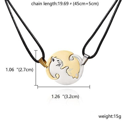 Yin Yang Cat Necklace Size and Dimensions Diagram