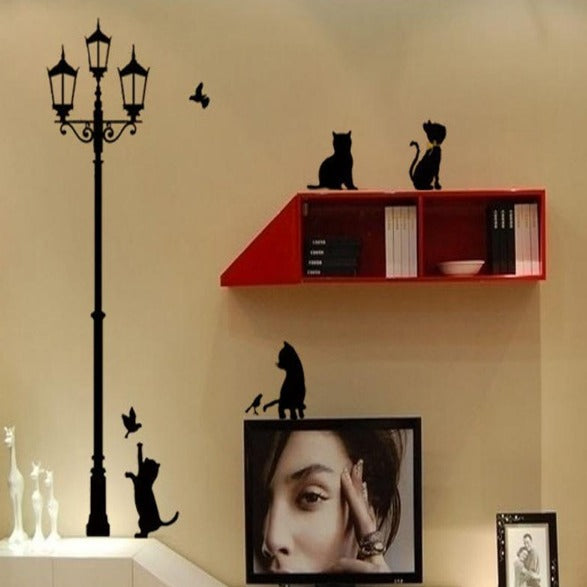 Creative Lamp Kitty and Birds Wall Sticker