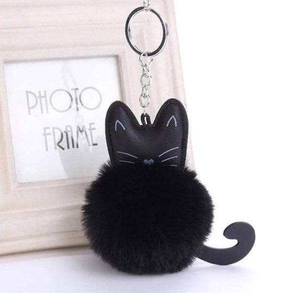 Fluffy Black Kitty Ears Keychain