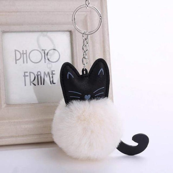 Kitten Pom Pom Key Ring White