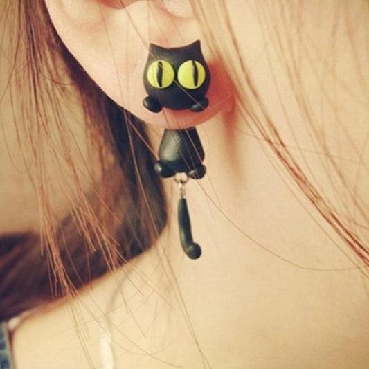 Curiously Cute Black Cat Earrings With Surgical Steel Posts Woman Gift