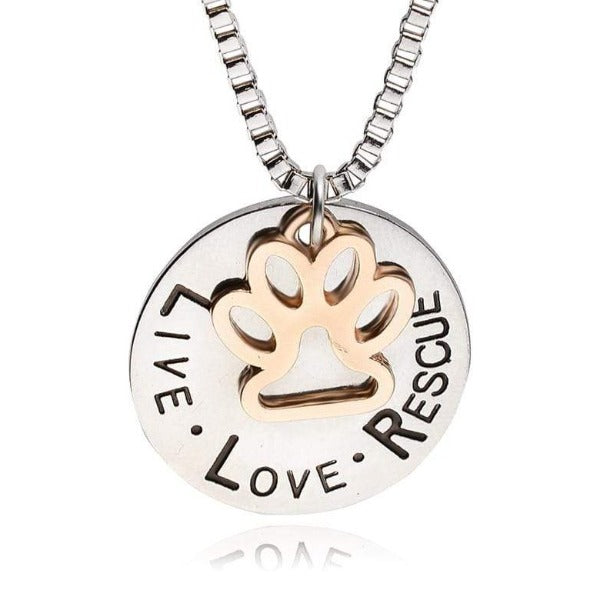 LIVE LOVE RESCUE Stainless Steel Cat Necklace with Gold Paw Charm 