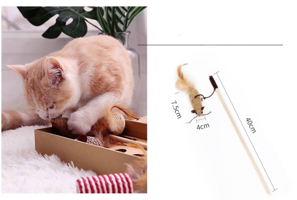Cat Toy Hemp Rope Interactive Stick Funny Cats Toys Kitten Fishing Game Wand Feather
