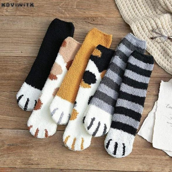 Cute Striped Cat Paw Socks