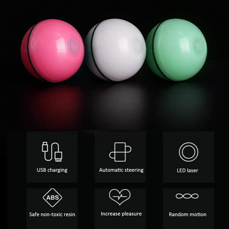 Smart Interactive Cat Toy USB Rechargeable Led Light 360 Degree White Green Pink Self Rotating Ball