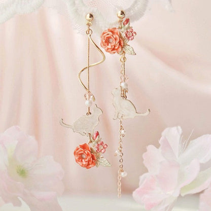 Ornate Flowers Beautiful Cat Earrings 