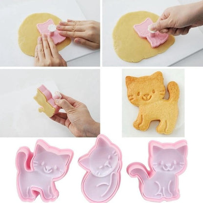 3Pcs/Set Cute Cat Cookie Molds Diy Cookie Baking 3Pcs Cute Cat Cookie Cutter Animal Kitten Biscuit Cookie Molds Cake Pastry Mold Cake Decoration Kitchen DIY Baking Supplies