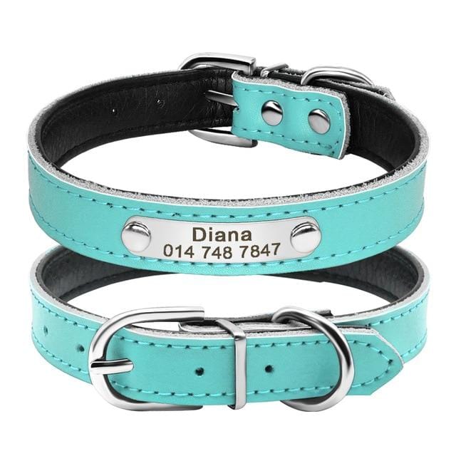 Personalised Blue Leather Cat Collar