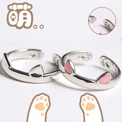  sterling silver adjustable cute ear cat's paw ring
