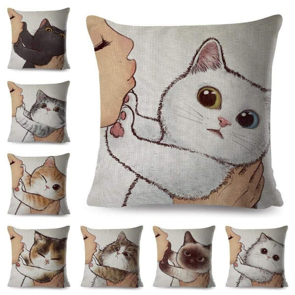 Funny Love Kiss Cat Pillow Case