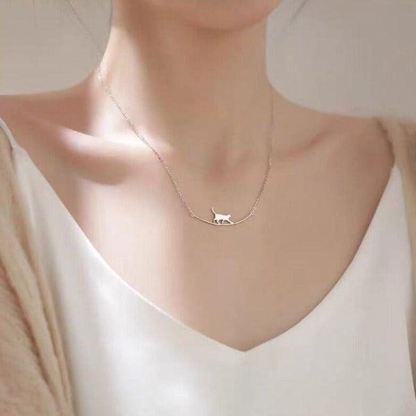 Cute Cat Walking Catwalk Clavicle Chain Necklace