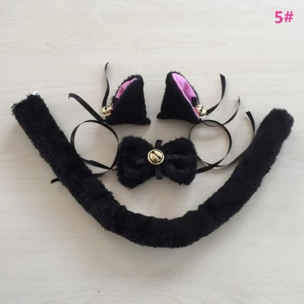 Cat Ears Headband Bow Ties Tail Set Party Cosplay Costume