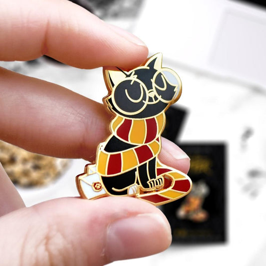 Gryffindor-themed magic cat pin
