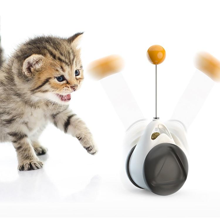  Smart Interactive Cat Toy , Auto Rotate Ball Funny cat Stick Cat Toy with Catnip Smell, Cat Toys for Indoor Cat Teaser with Balanced Wheel