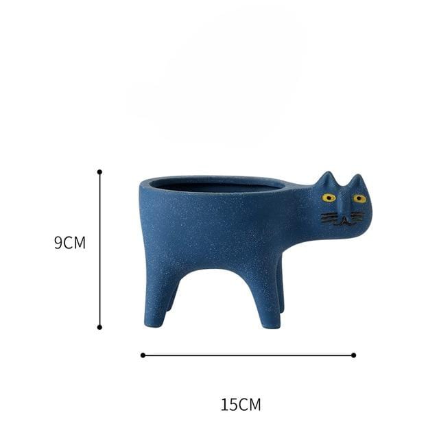 Ceramic flower pots with cat tail motif