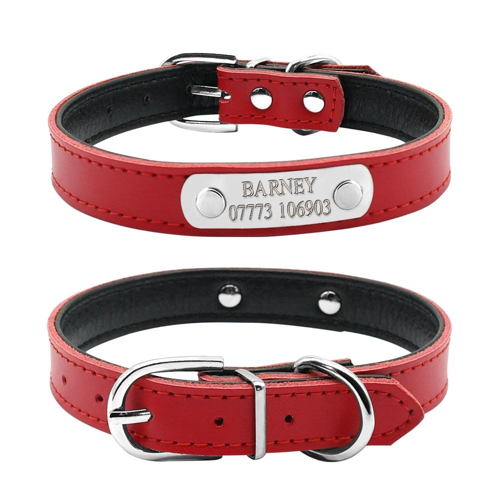 Leather Personalized Dog Collars Custom Pet Name ID Collar Free Engraving