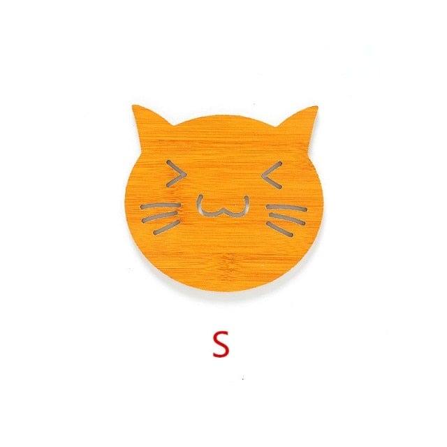 Cat and fish patterned wooden coaster