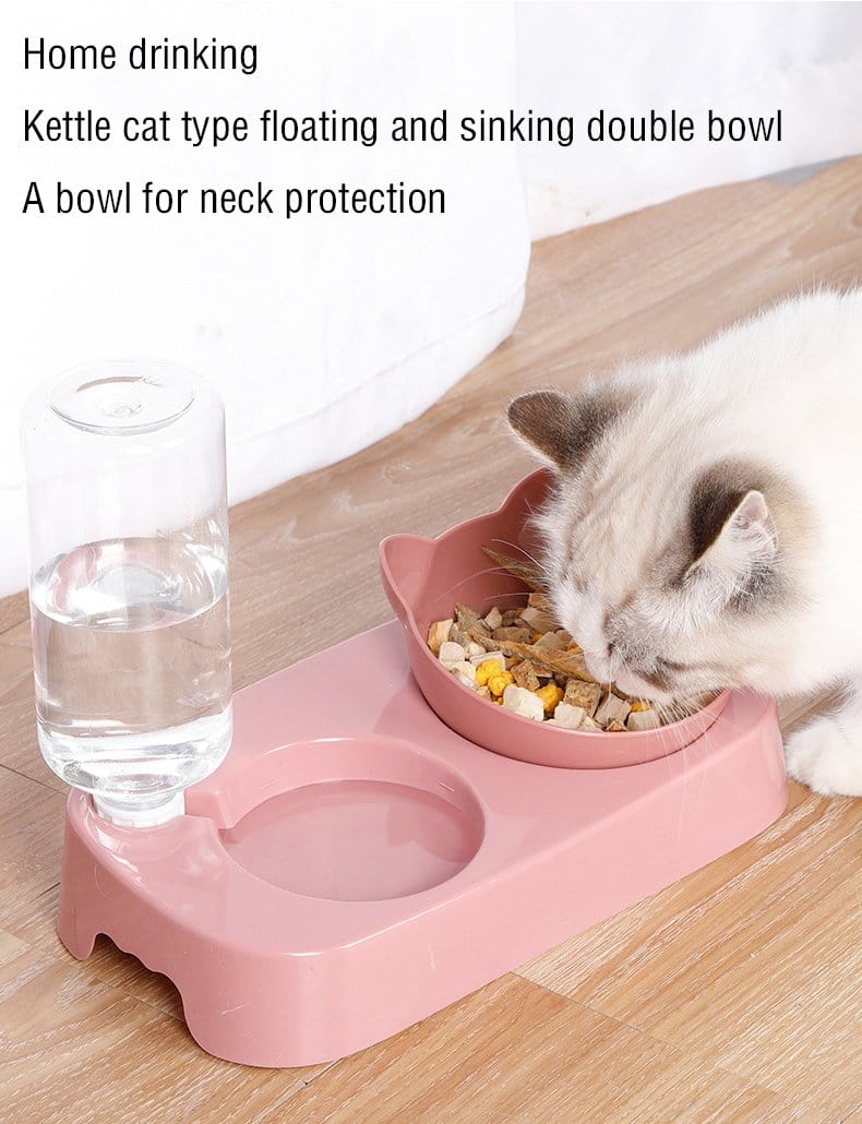 Pet Bowl Automatic Feeder Dog Cat Food Bowl with Water Dispenser Double Bowl 