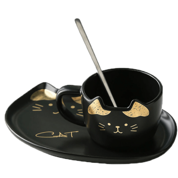 Ceramic Black Cat Plate Cup 