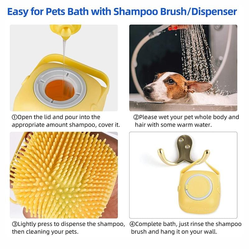 Bath Massage Brush, Pet Silicone Shampoo Dispenser Dog Grooming Silicone Bristles Shower Brush for Pet