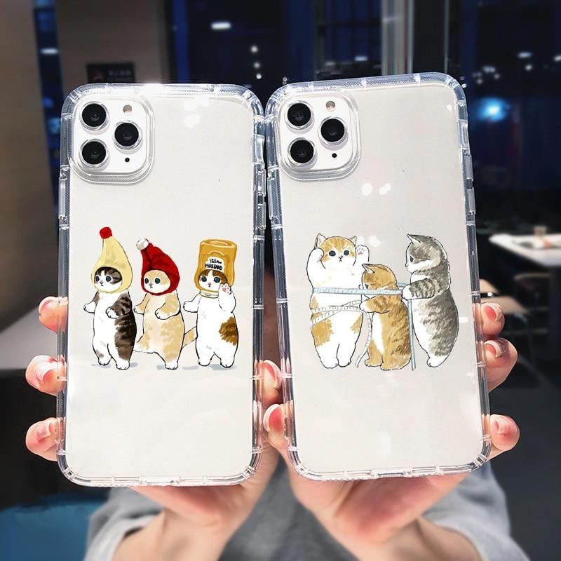 Hilarious cat-themed iPhone covers Funny Cartoon Cat Phone Case For iPhone 11 12 Pro Max 13 XR XS X 8 7 SE 15 14Plus Cute Animal Pattern Clear Soft TPU Cover Shell