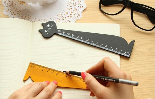 New cat pattern wooden straight ruler
