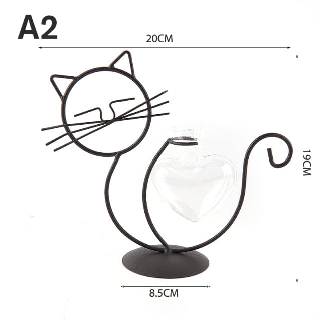 Metal vase with cat design for hydroponic flowers
