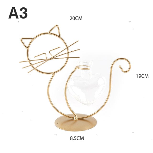 Unique cat-themed hydroponic flower metal vase