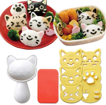 Adorable 3pcs cat sushi mold set for sushi lovers - Create cute cat-shaped sushi Sushi Mold Rice Ball Mold Cartoon Cat Pattern Sushi Bento Nori Kitchen Rice Decor Kits Sandwich for Baby Kids