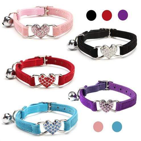 Heart Charm Bell,  Cats Saftey Elastic Collar Adjustable Velvet 