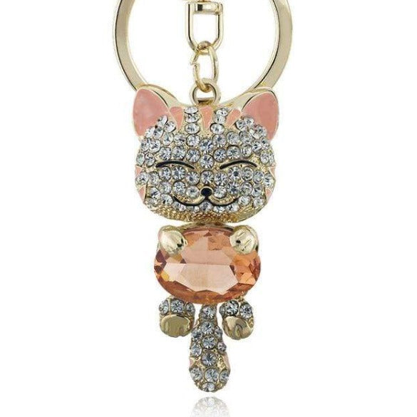 Lucky Smile Cat Rhinestone Keyrings