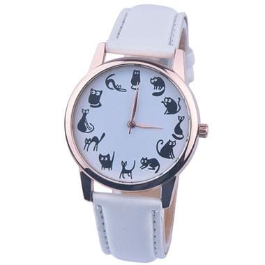 Leather Band White Kitty Watch