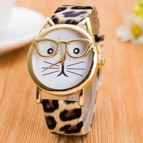  Cute Cat Face Glasses Wrist Watch