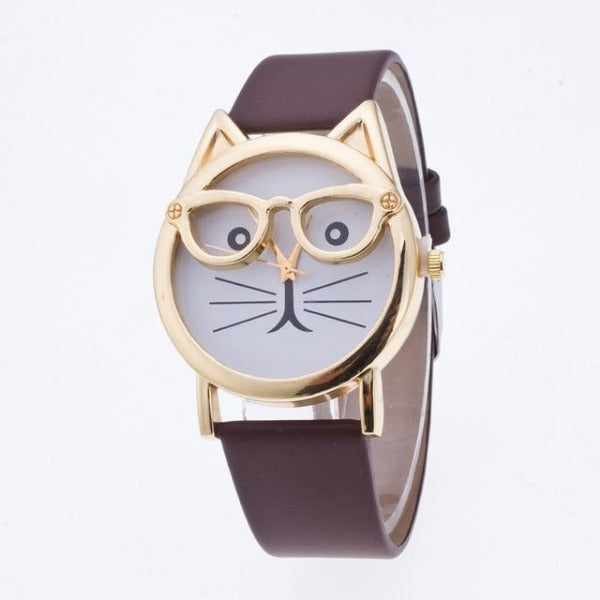 Cute Cat Face Glasses Quartz Wrist Watch
