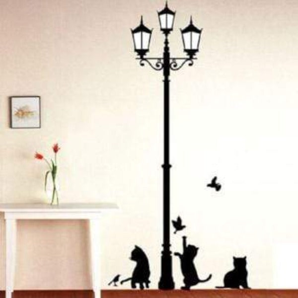 Ancient Cat Lamps And Birds Wall Stickers