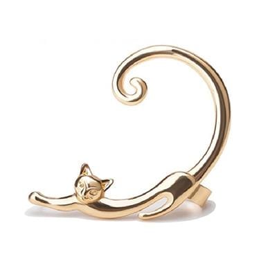 Gold Silver Plated Cat Earring, Long Cat Tail Around Ear Earrings
