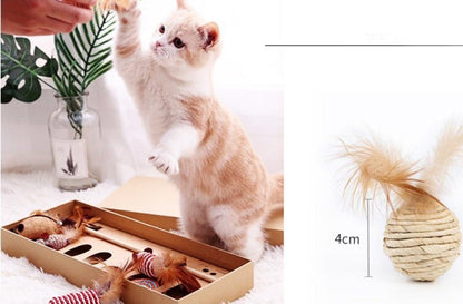 Pet Mouse Cat Toy Feather Plush Pet Toy Cat Teaser Stick 