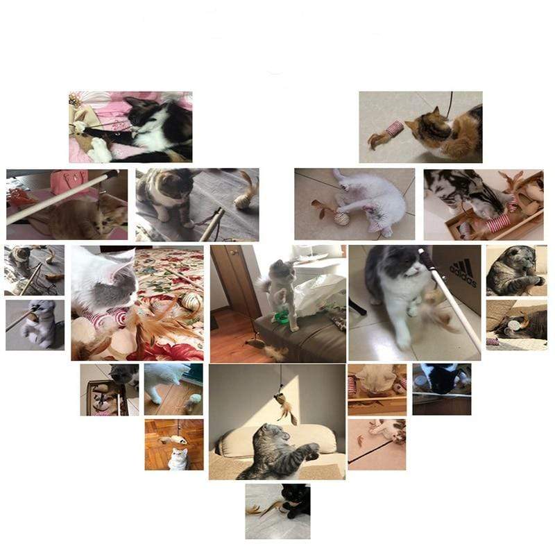 7 Style/1 Set Cat Toy Interactive Stick Funny Mouse Game Wand Feather 